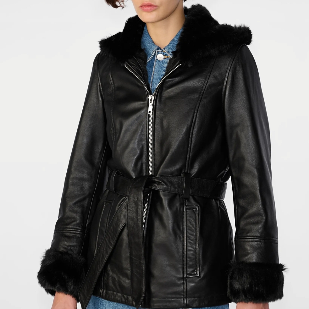 Genevieve Belted Leather Wilson's Leather Coat With Fur Lining.